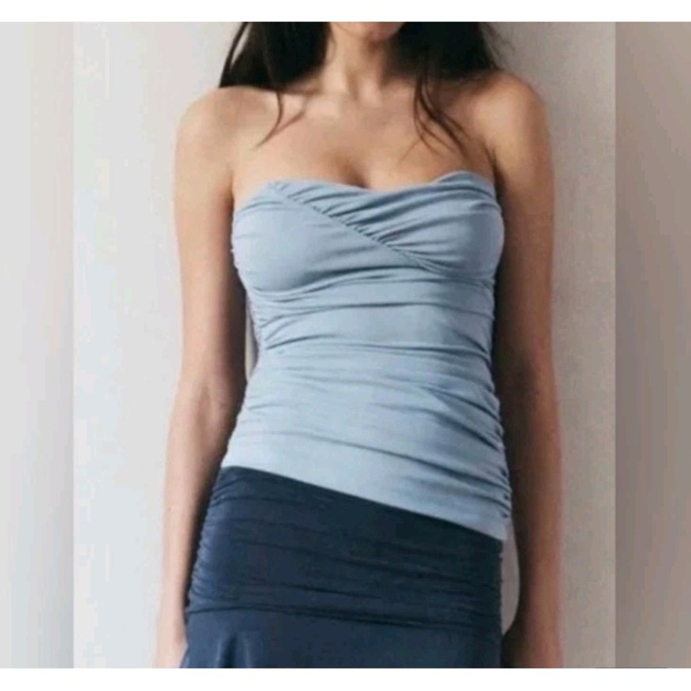 ZARA BLUE RUCHED ASYMMETRIC SLEEVELESS TOP SZ M  NWT